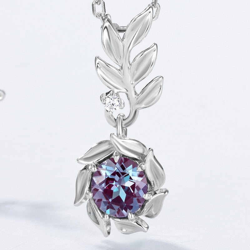 S925 Sterling Silver Lab-Grown Alexandrite Flower Necklace
