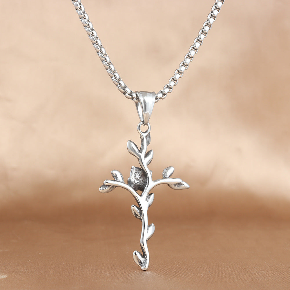 European And American Stainless Steel Cross Flower Pendant