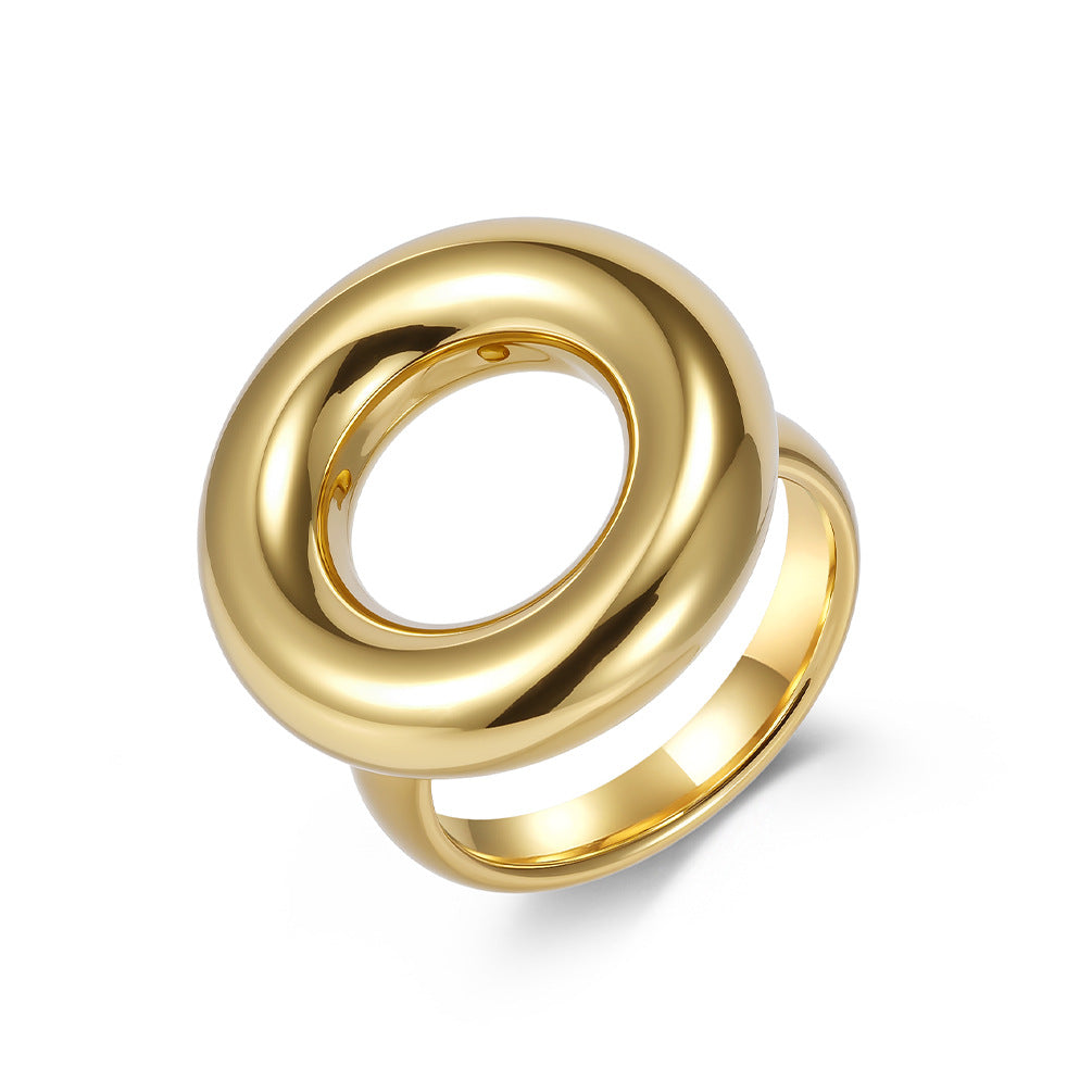 Planderful Titanium Steel Ring Women 18K Gold Plated Smooth Exaggerated Style Everyday Genie Collection
