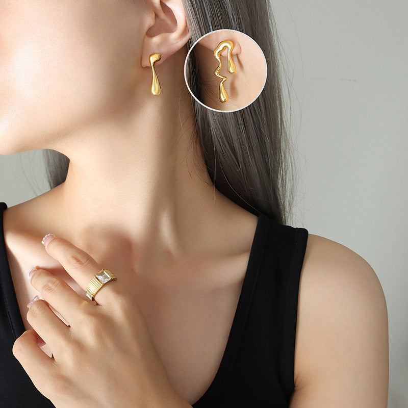 Asymmetrical Gold-Plated Titanium Steel Stud Earrings from Planderful Collection