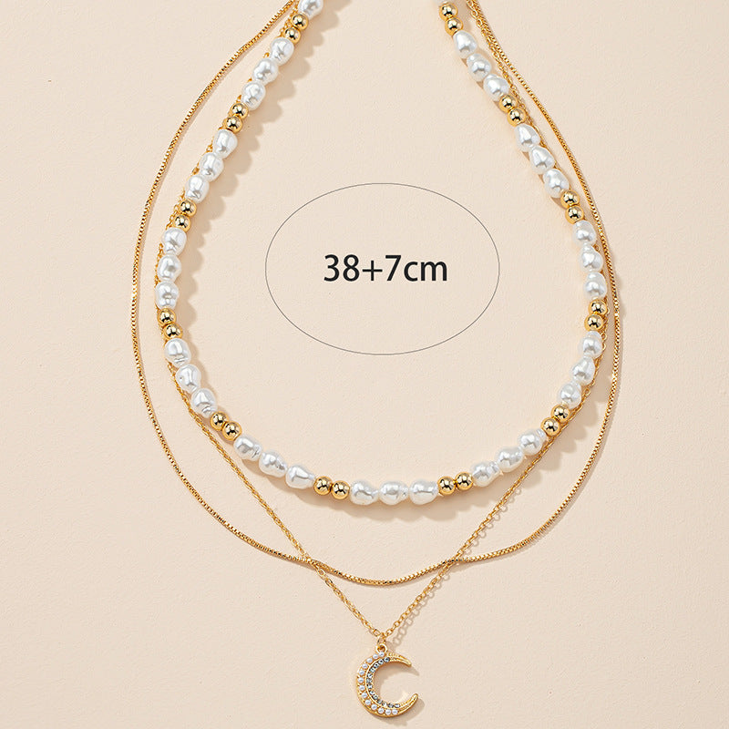 Moonlight Serenity Layered Pearl Necklace - Elegant Women's Jewelry
