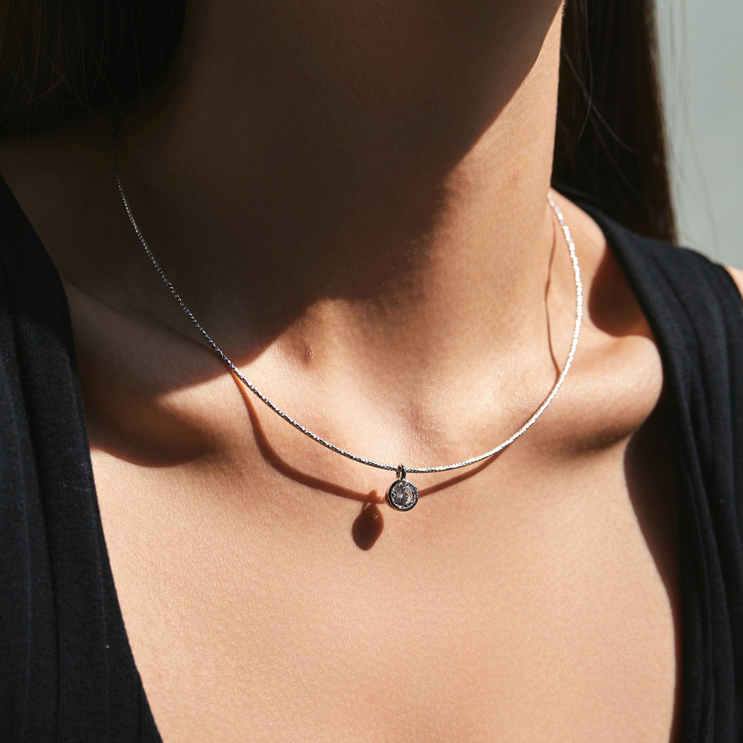 Planderful Collection S925 Silver Casual Elegant Business Bubble Single Zircon Necklace – Versatile Choker for Women