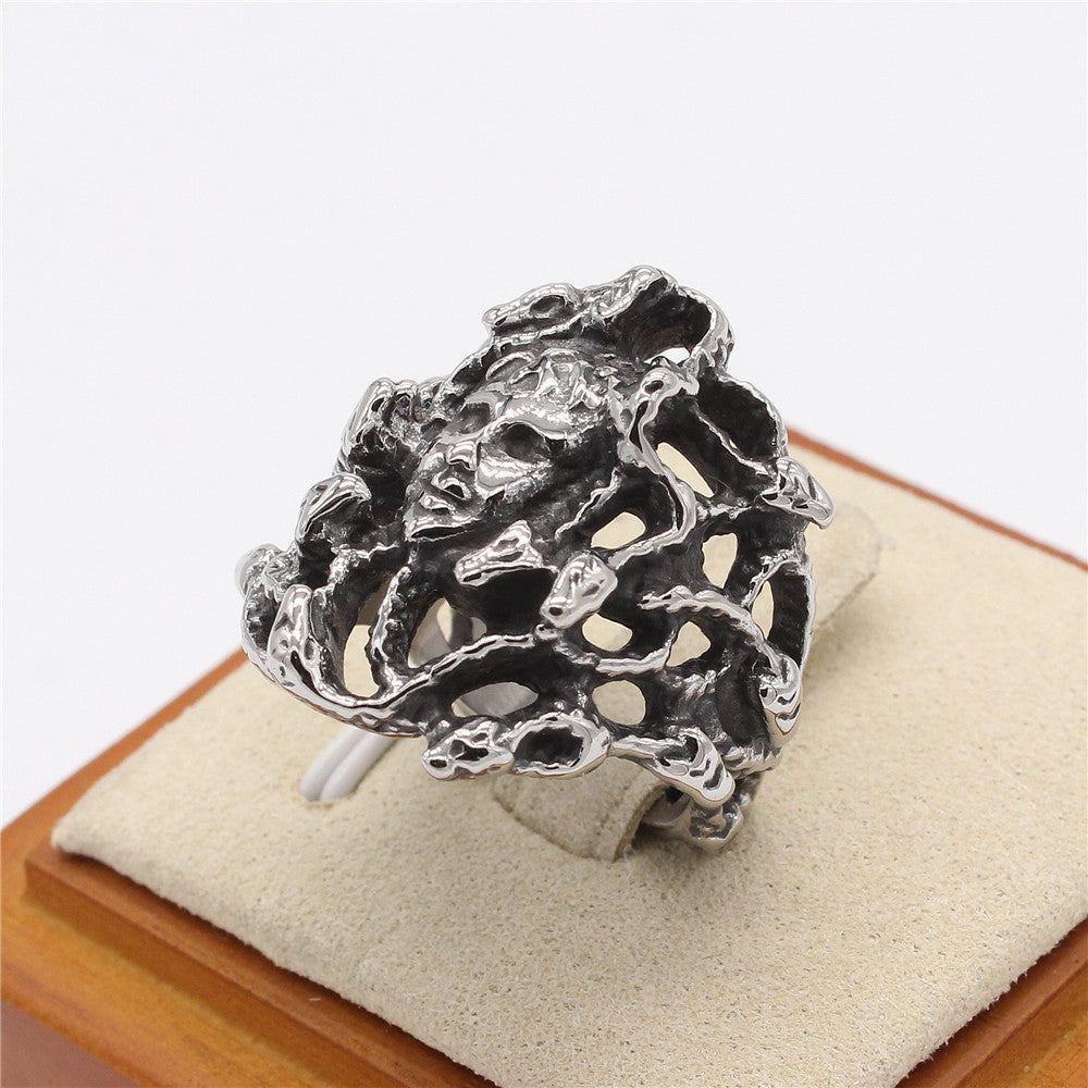 Vintage Medusa Snake Head Titanium Steel Ring for Women