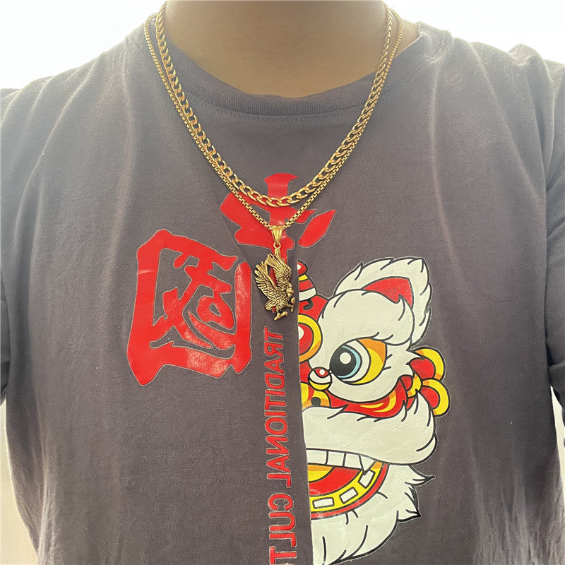 Trendy Titanium Steel Gold Eagle Pendant Necklace for Men - Retro Animal Jewelry