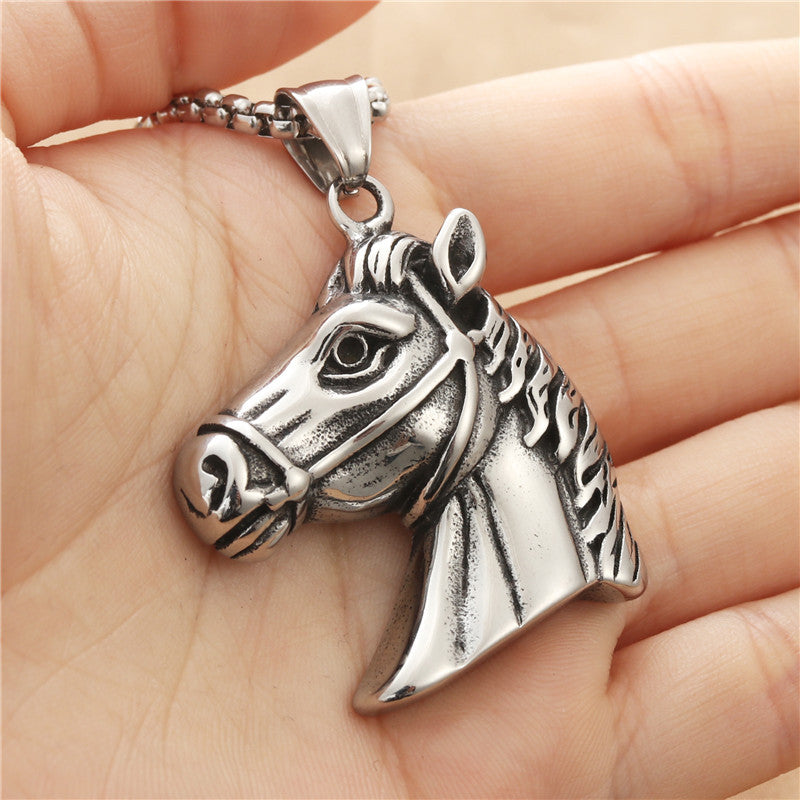 Punk-Inspired Titanium Steel Horse Pendant Necklace for Men - Retro Trendy Design