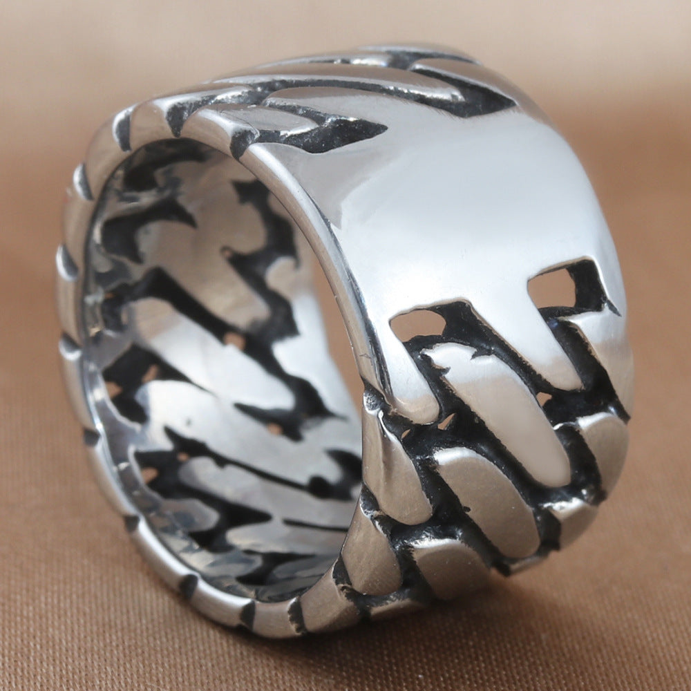 Personalized Retro Titanium Steel Locomotive Chain Ring for Men - Trendy Stainless Steel Accessories