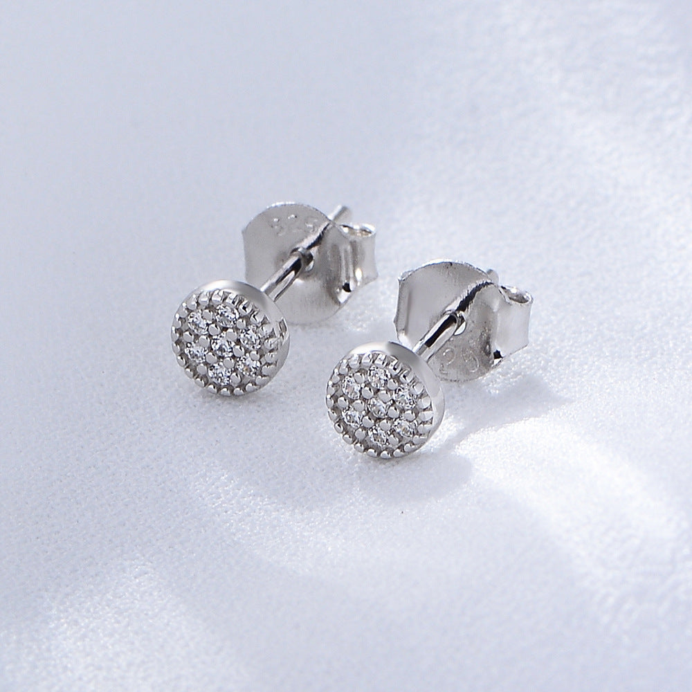 S925 Sterling Silver Cute Mini Zircon Stud Earrings Korean Version Round Full Zircon