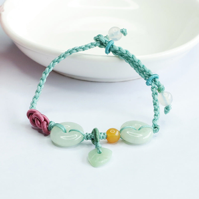 Jadeite Leaf & Peace Buckle Cord Bracelet