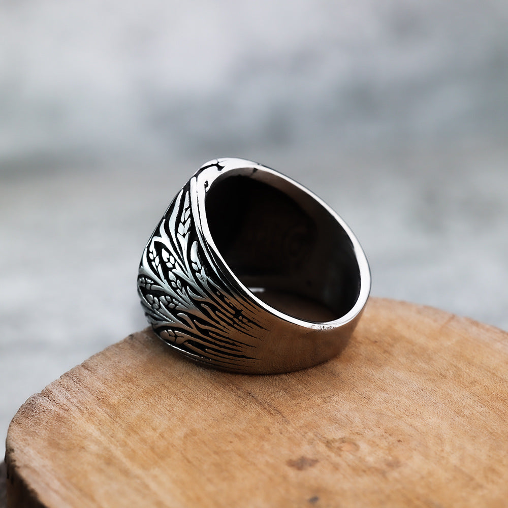 Vintage Nordic Viking Tree of Life Titanium Steel Ring Jewelry for Men