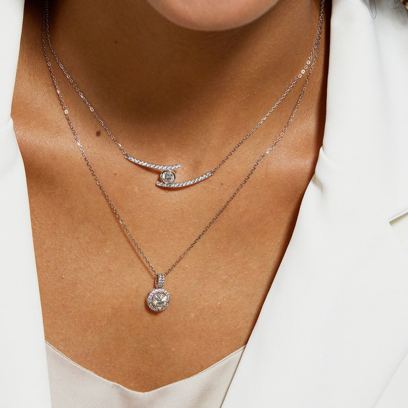 S925 Sterling Silver Moissanite Round Pendant Necklace