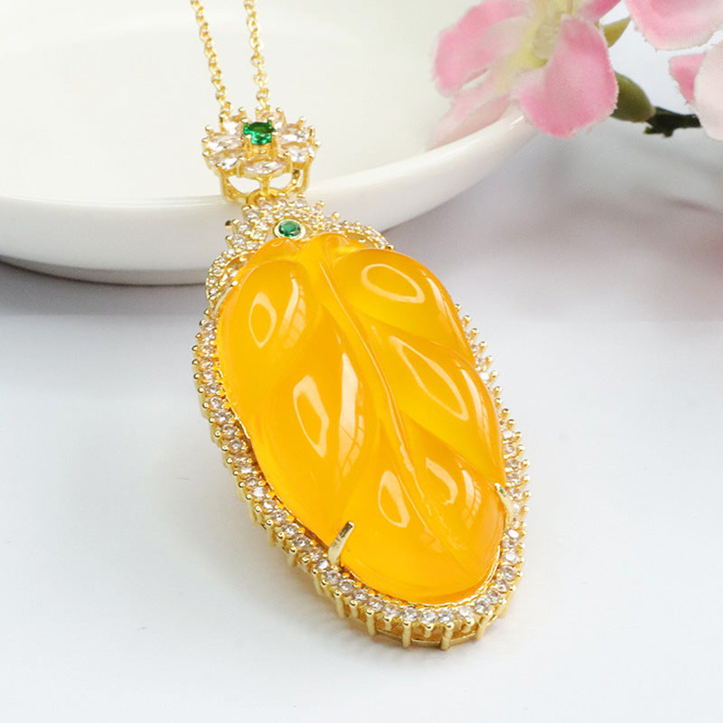 Leaf of Fortune Chalcedony Necklace with Zircon Accent