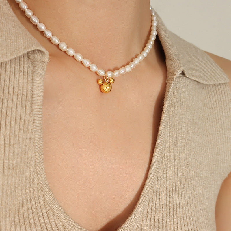 Freshwater Pearl Necklace with Cartoon Mouse Charm