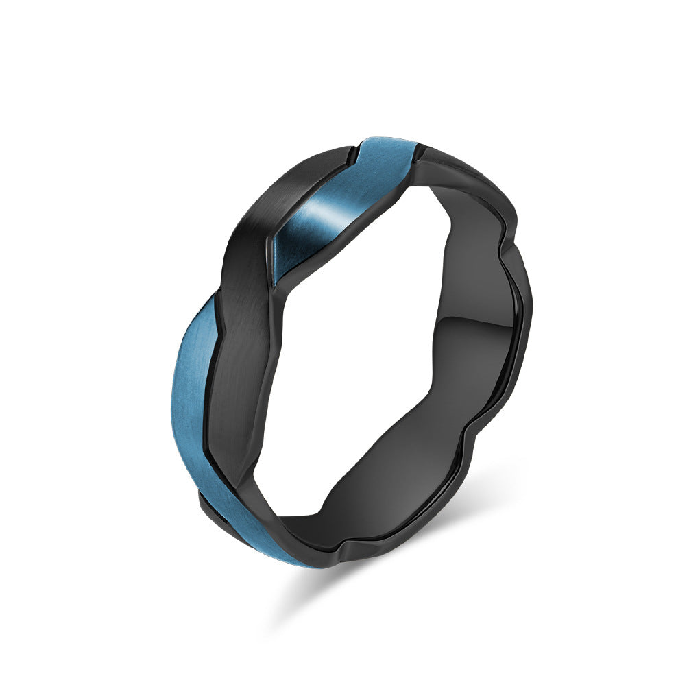 New Engraved Geometry Two-Color Titanium Steel Ring for Men