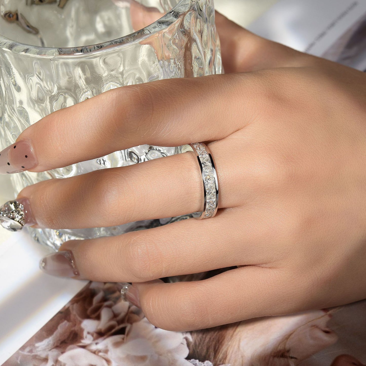 Planderful Shop Moissanite Sparkling Women's 3mm Princess Cut Eternity Ring Set Sterling Silver S925