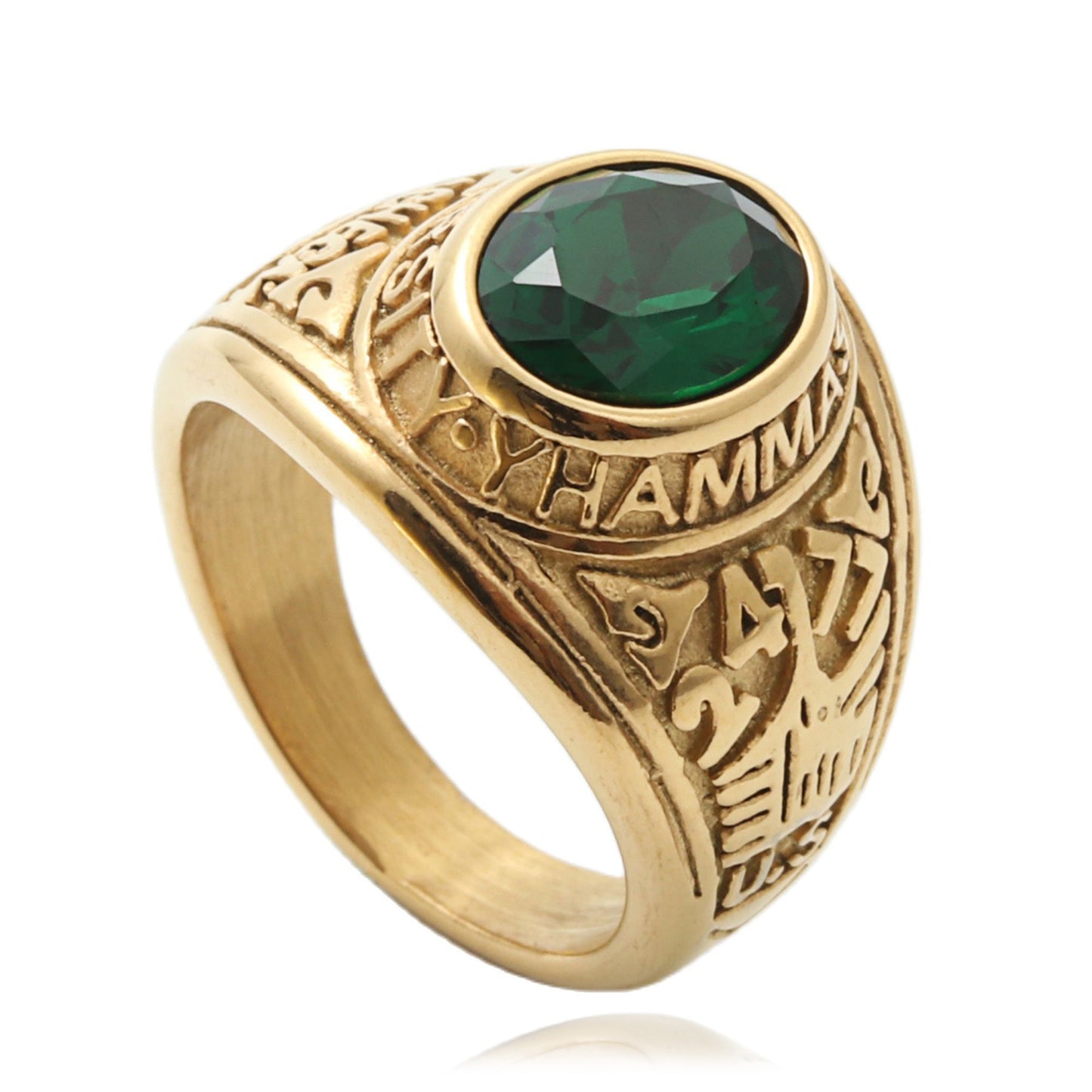 Titanium Steel Multi-Color Gemstone Ring for Men - Retro Punk Style with Letter Design