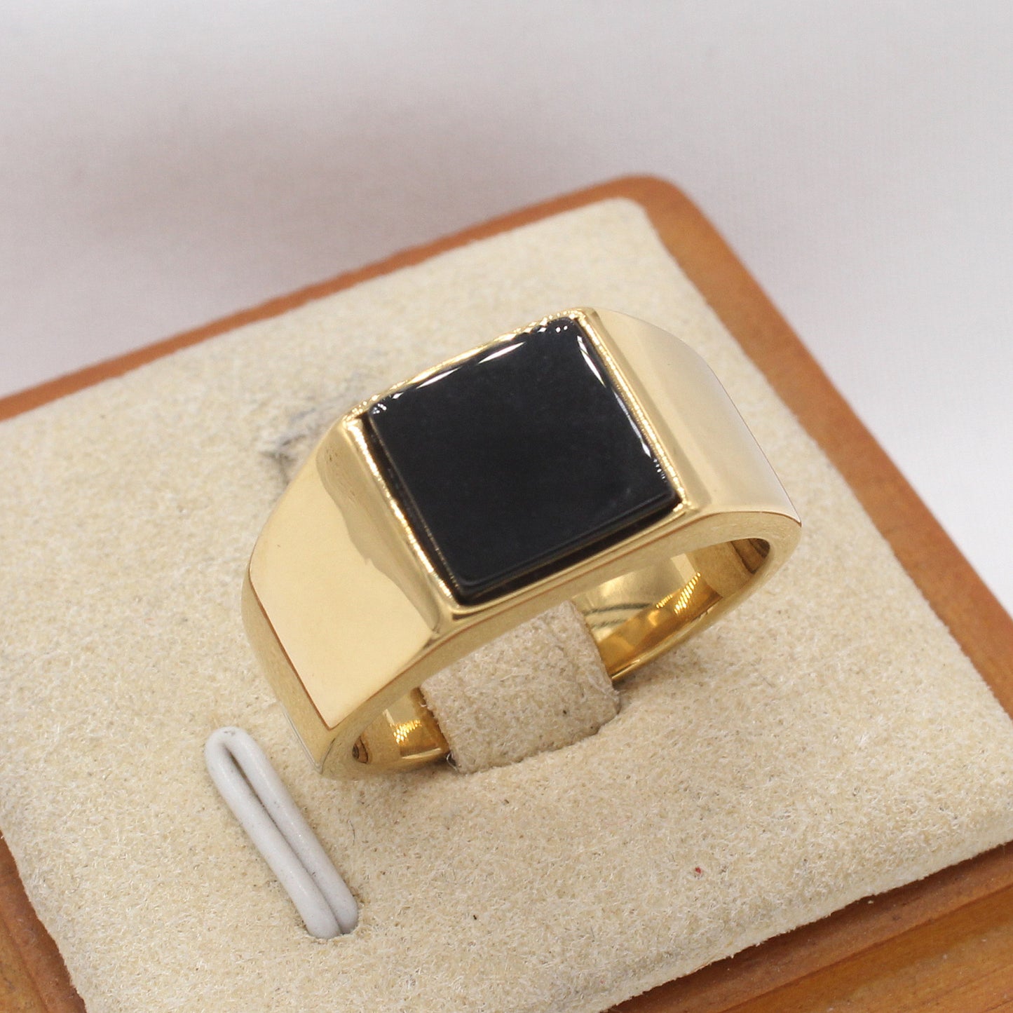 Planderful Jewelry Black Stone Square Ring Titanium Steel Minimalist European Style For Everyday Wear Gift