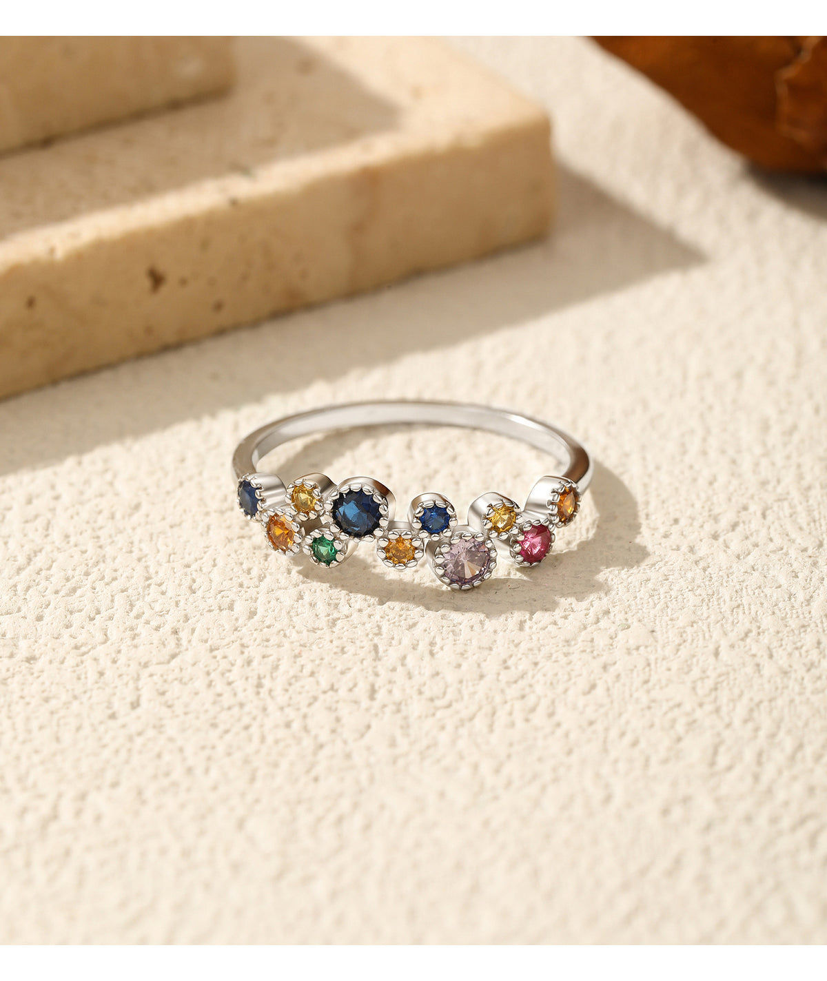 925 Sterling Silver Bow Rainbow Irregular Zircon Ring