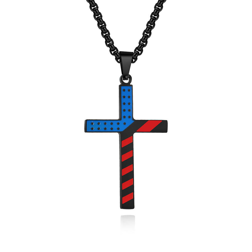 Planderful American Flag Cross Necklace Titanium Steel Unisex Hip Hop Style Premium Daily Wear