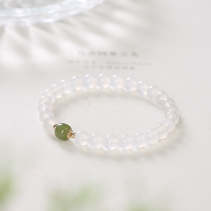 Natural White Agate and Hetian Jade Bracelet for Women - High-quality Sterling Silver Bracelet with Agate and Jade Gemstones