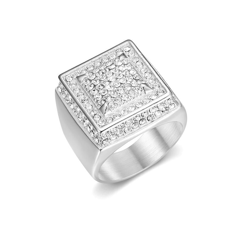 Planderful Everyday Genie Titanium Steel Gold Plated Hip Hop Ring For Men Luxurious Zircon Jewelry