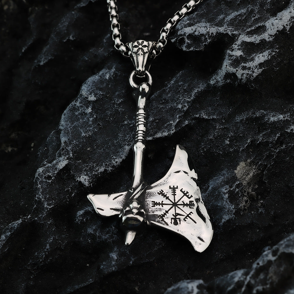 European And American Retro Stainless Steel Viking Axe Pendant Necklace For Men