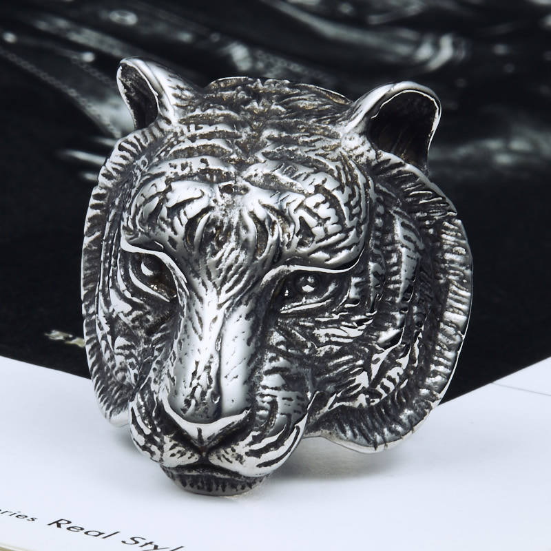 Wholesale Retro Titanium Steel Tiger Head Ring for Men - Dominant Design in Stainless Steel Jewelry