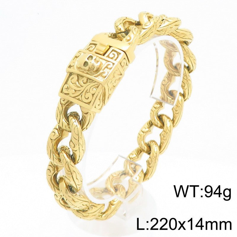 Dark Flower Pattern – Smearing Skull Buckle Cuban Chain Titanium Bracelet