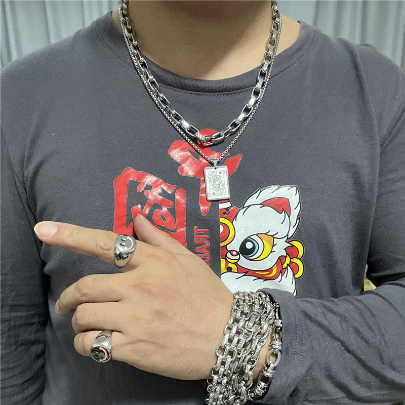 Personalized Retro Playing Card Pendant Necklace for Men in Titanium Steel