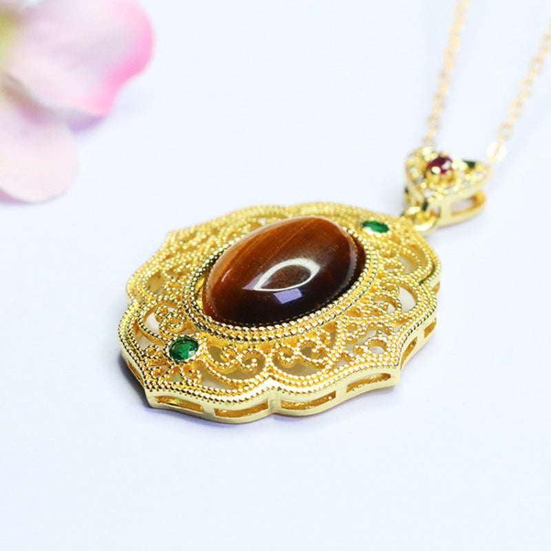 Yellow Tiger Eye Openwork Petal Pendant — No Chain
