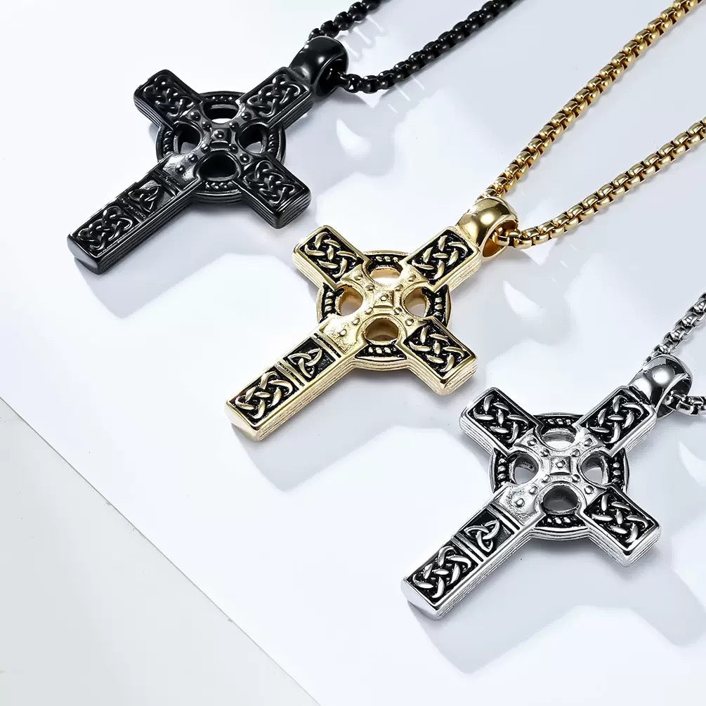 Planderful Celtic Knot Cross Pendant Necklace Unisex Durable Steel For Modern Elegance Gift