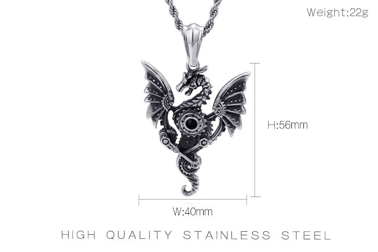 Punk Dragon Pendant for Men - Chinese Zodiac Inspired Stainless Steel Jewelry