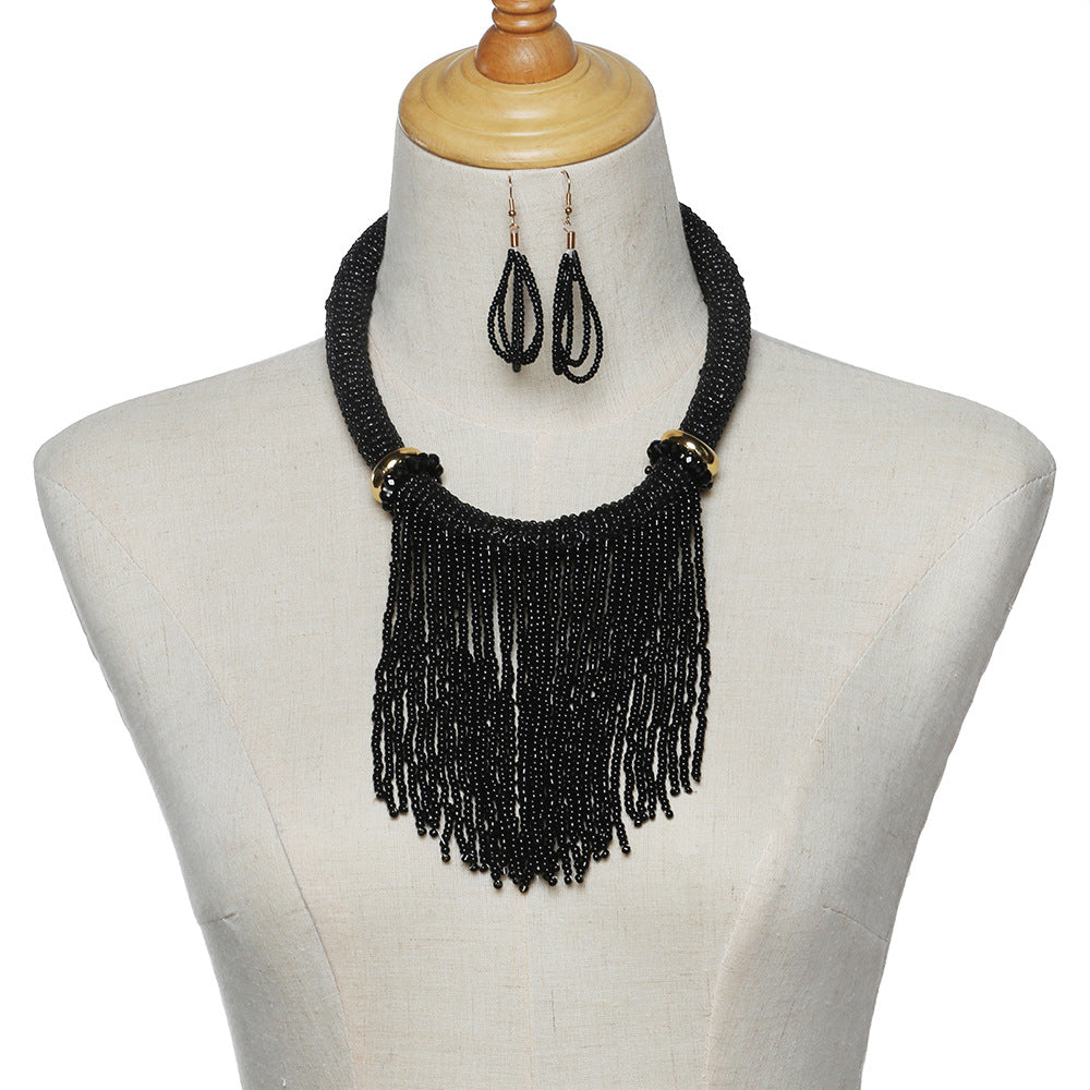 Exotic Pearl and Bead Statement Necklace Set with Sweater Chain