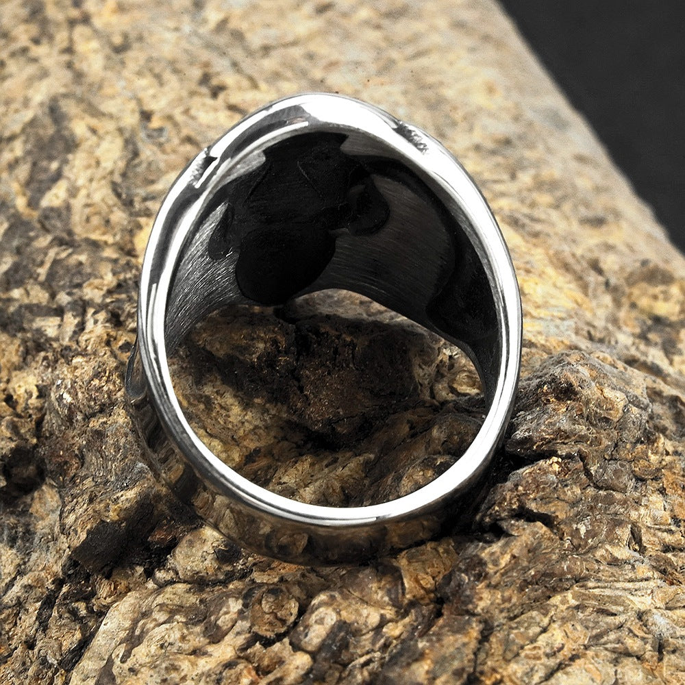 European and American Jewelry Wholesale Men's Titanium Steel Ring Viking Crow Design