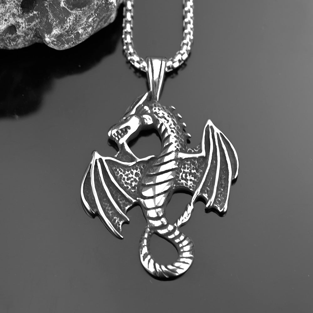 Retro Stainless Steel Men's Pendant Personalized Fly Dragon Necklace