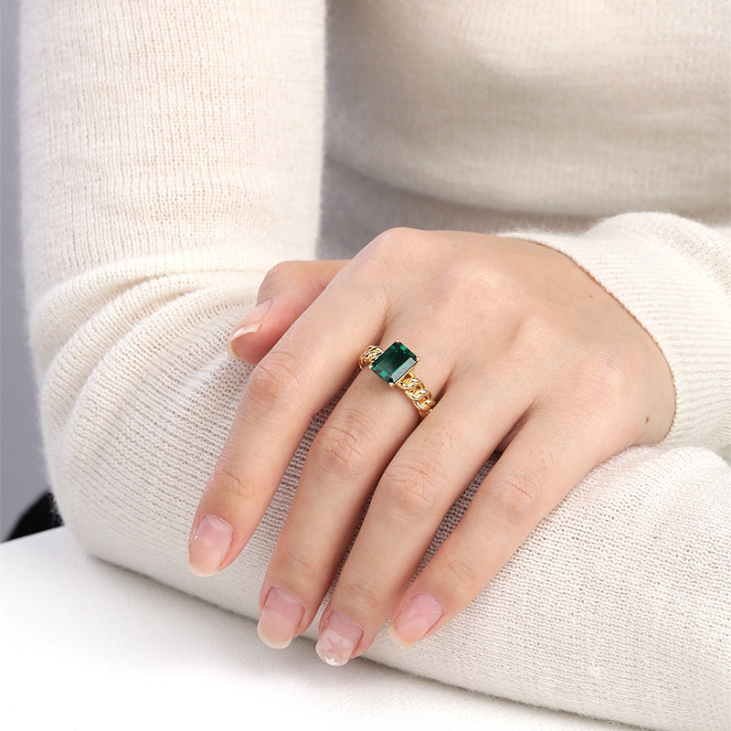 Jewelry Simple Modern Style S925 Silver Gold Plated Emerald Ring