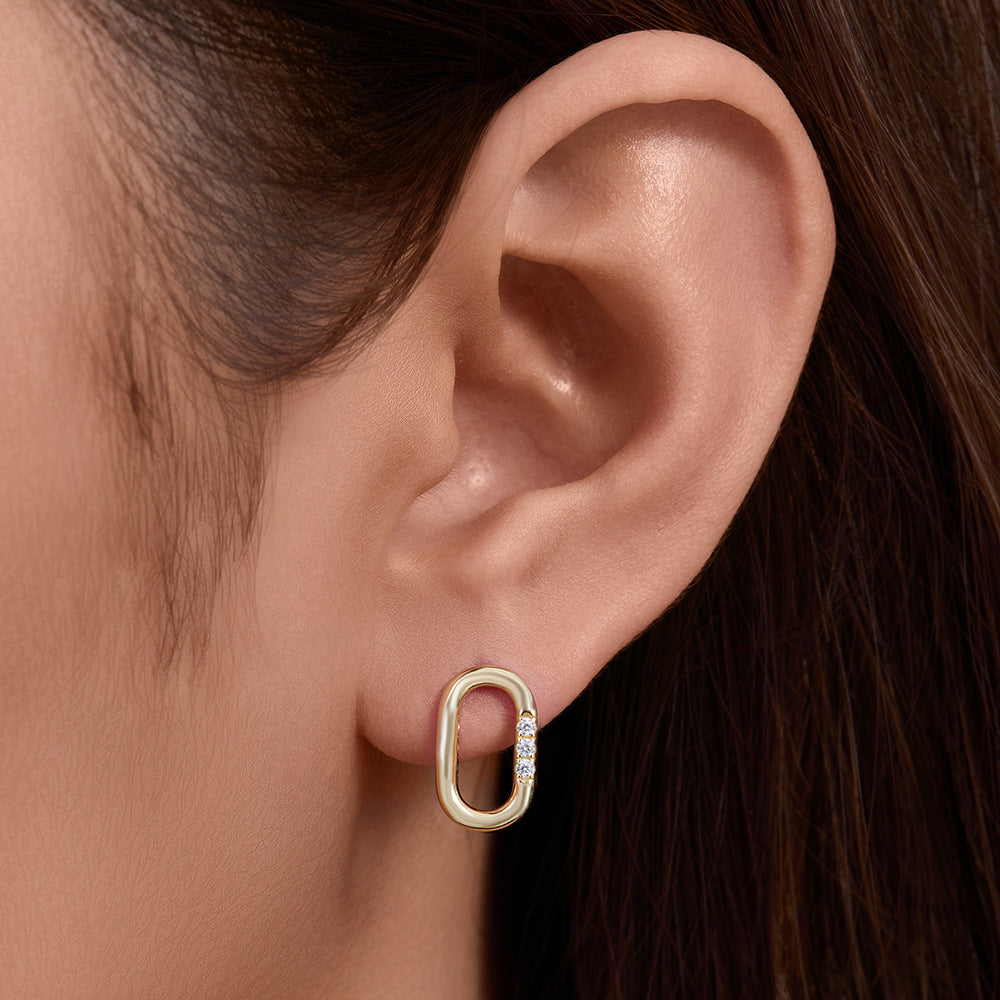 Planderful S925 Sterling Silver U-Shaped Stud Earrings For Women Zircon Geometric Oval Ins Style Elegant