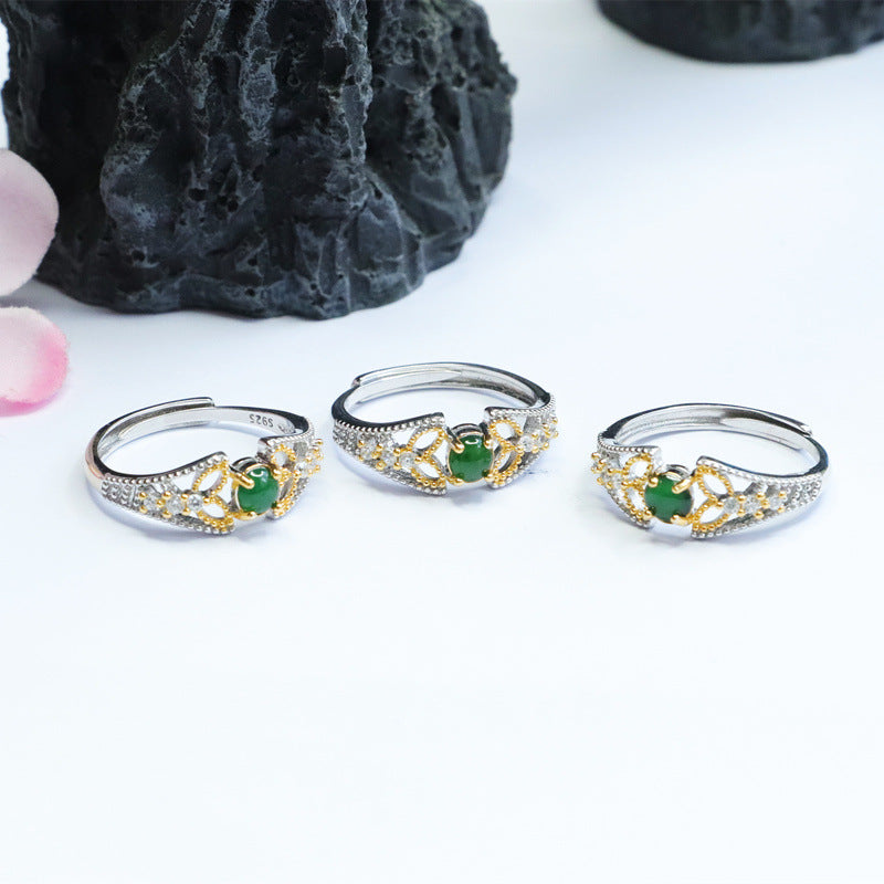 Emerald Emperor Sterling Silver Adjustable Ring from Fortune's Favor Collection with Hollow Two-Tone Design