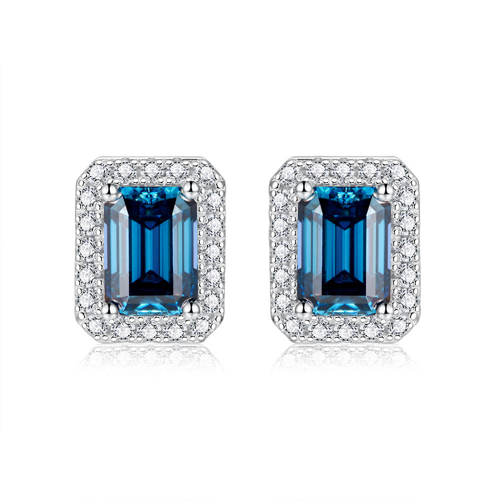 Soleste Halo 1.0 Carat Emerald Cut Moissanite Silver Stud Earrings