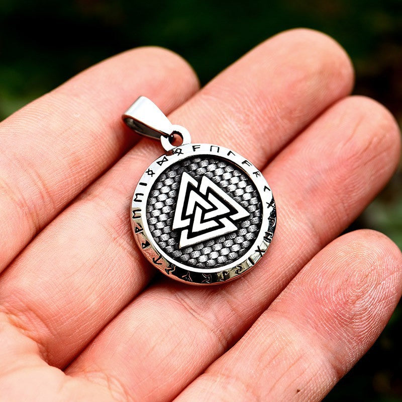 Retro Nordic Viking Titanium Steel Pendant for Men - Personalized Triangular and Round Stacked Tag