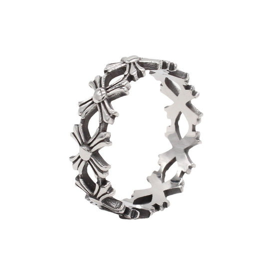 Simple Hollow Croix Cross Titanium Steel Ring for Men