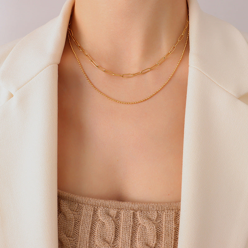 Golden Double-Layered Clavicle Necklace - Elegant Women's Accessory
