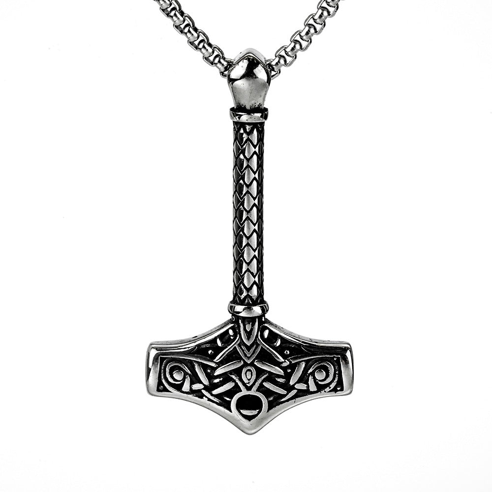 European And American Jewelry Wholesale Titanium Steel Pendant Men's Necklace Retro Viking Raytheon Hammer