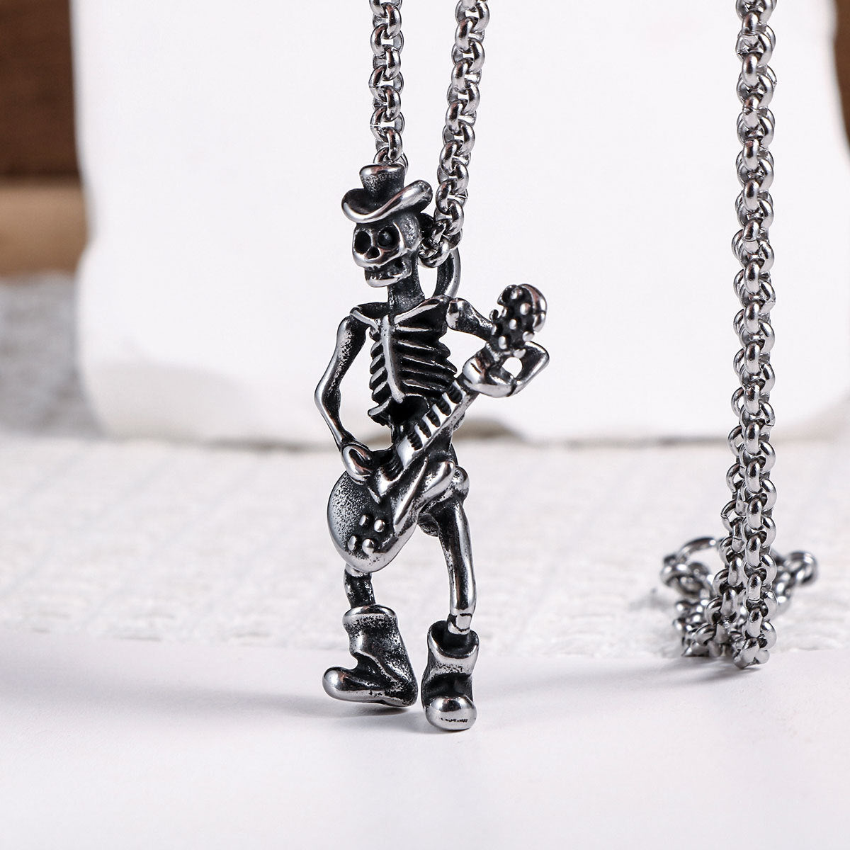 Guitar Skull Singer Pendant Rock Men's Necklace