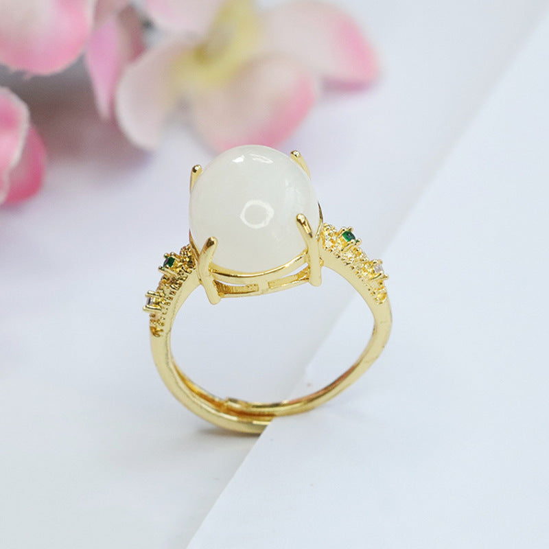Elegant Sterling Silver Jade Ring with Natural Hetian Jade