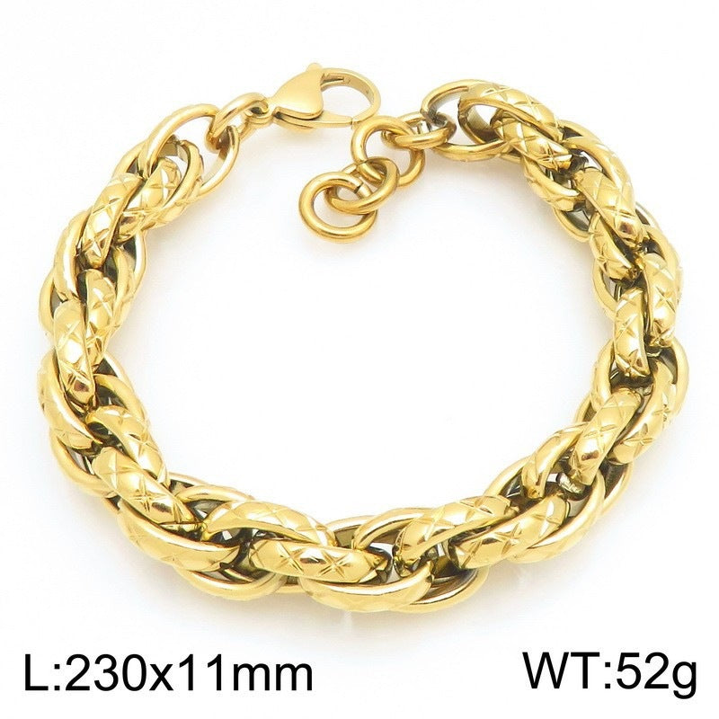 Hip-Hop Niche 11mm Thick X-Pattern Twist Rope Stainless Steel Bracelet Men's Hip-Hop