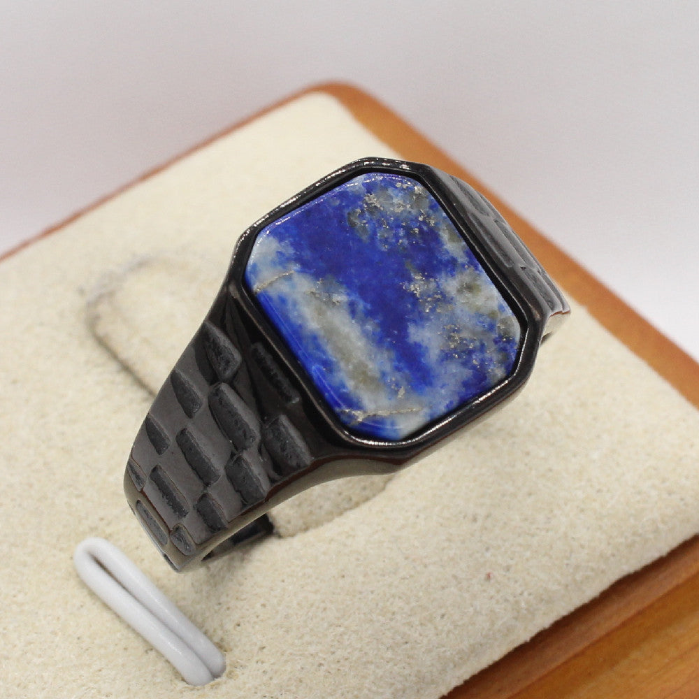 Planderful Mens Stone Titanium Steel Ring Everyday Genie Unisex Durable Fashion Accessory