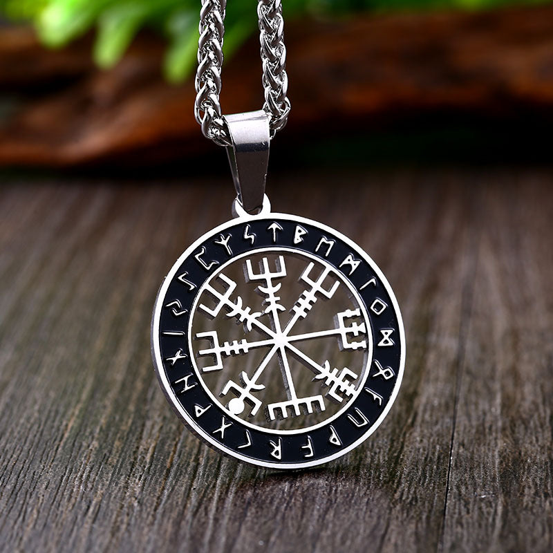 Retro Viking Wolf Head Compass Pendant in Stainless Steel for Men - Wholesale Titanium Steel Jewelry