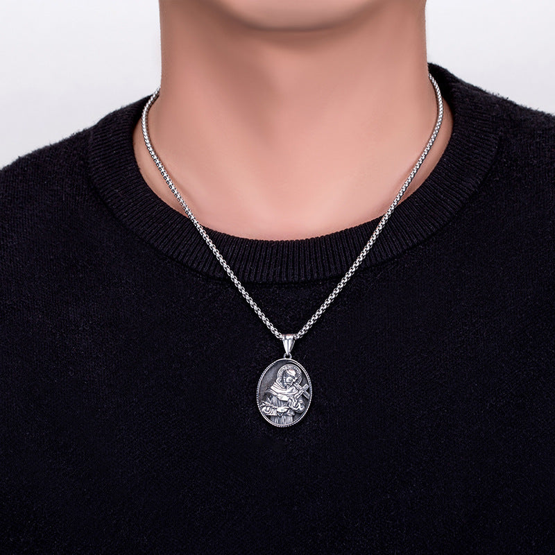 Steel Necklace - Vintage Oval Pendant For Men Planderful