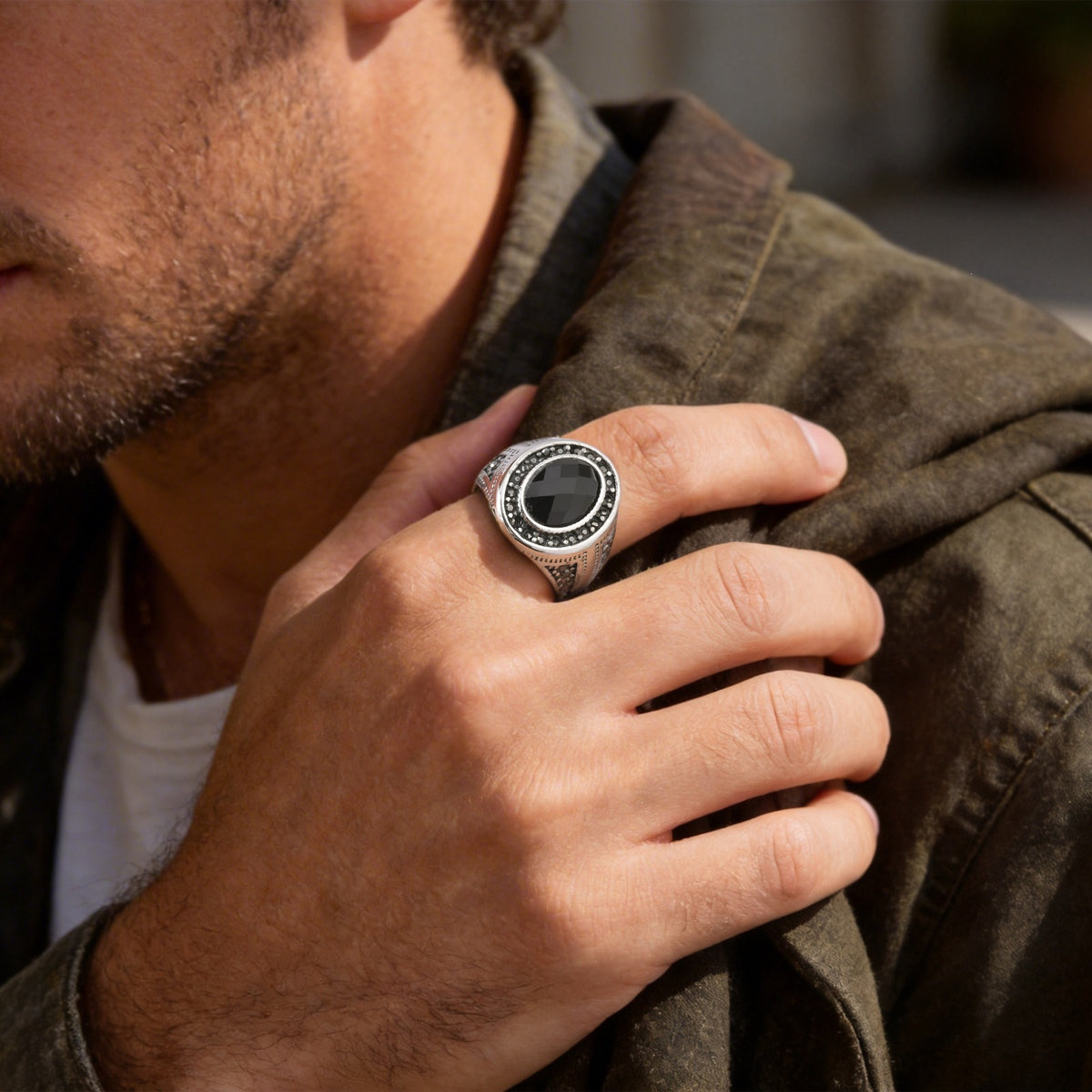 Stainless Steel Men's Party Rock Wear Oval Glass Cool Ring