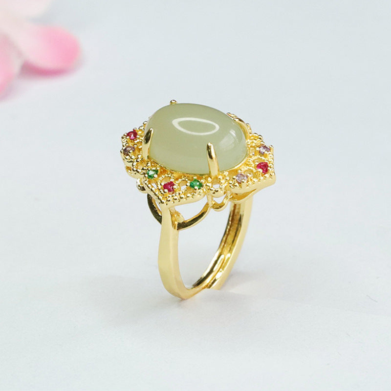 Vibrant Zircon and Hotan Jade Sterling Silver Ring